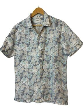 Baird McNutt Murano Slim Fit 100% Linen Floral Button Down Shirt Short Sleeve L